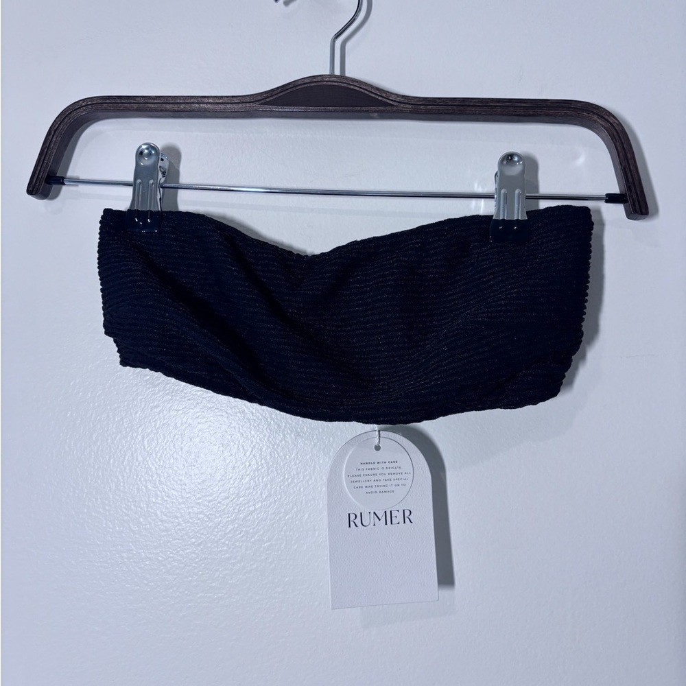 Rumer The Label Revolve Cassidy Black Ribbed Bandeau Bikini Swimsuit Top S NWT